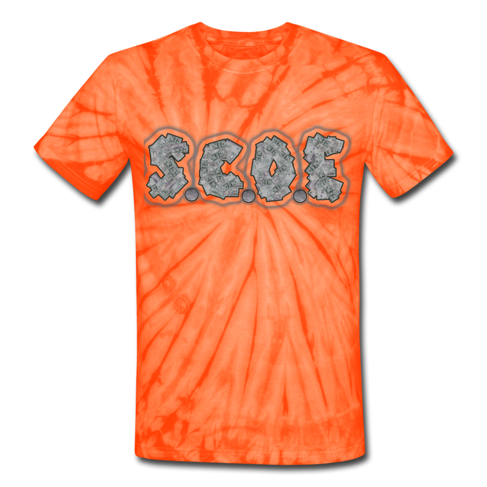 S.C.O.E Unisex Tie Dye T-Shirt - spider orange