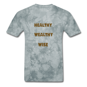 S.C.O.E Healthy Wealthy Wise Vintage T-Shirt - grey tie dye